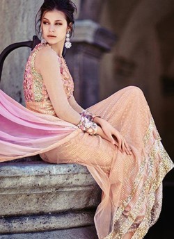 Peach Designer Salwar Kameez Floral 7366