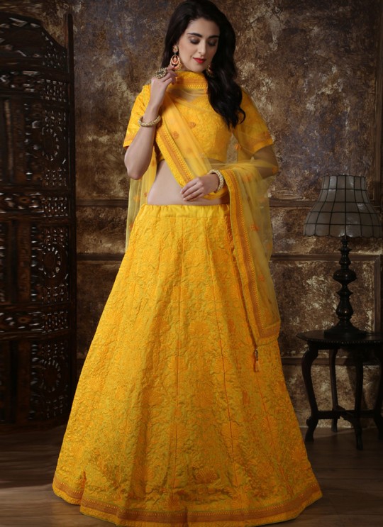 Yellow Silk Festive Lucknowi Designer Lehenga Bridesmaid Vol 2 Khushbu Fashion 1085