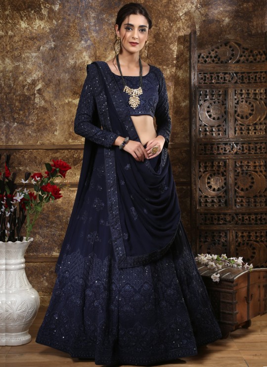 Neavy Blue Georgette Festive Lucknowi Designer Lehenga Bridesmaid Vol 2 Khushbu Fashion 1081
