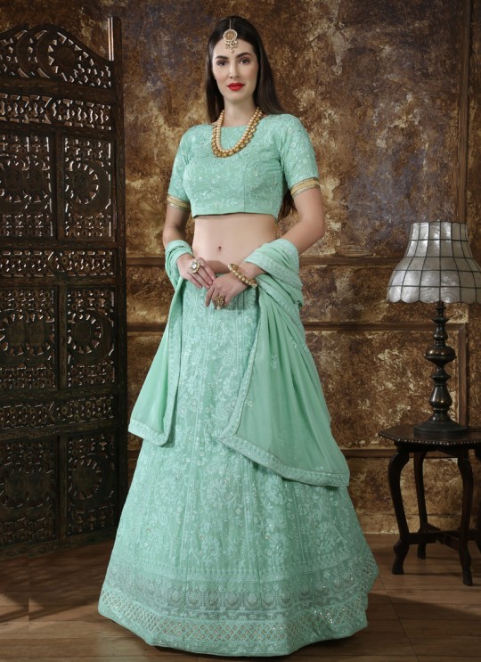 Green Georgette Festive Lucknowi Designer Lehenga Bridesmaid Vol 2 Khushbu Fashion 1084