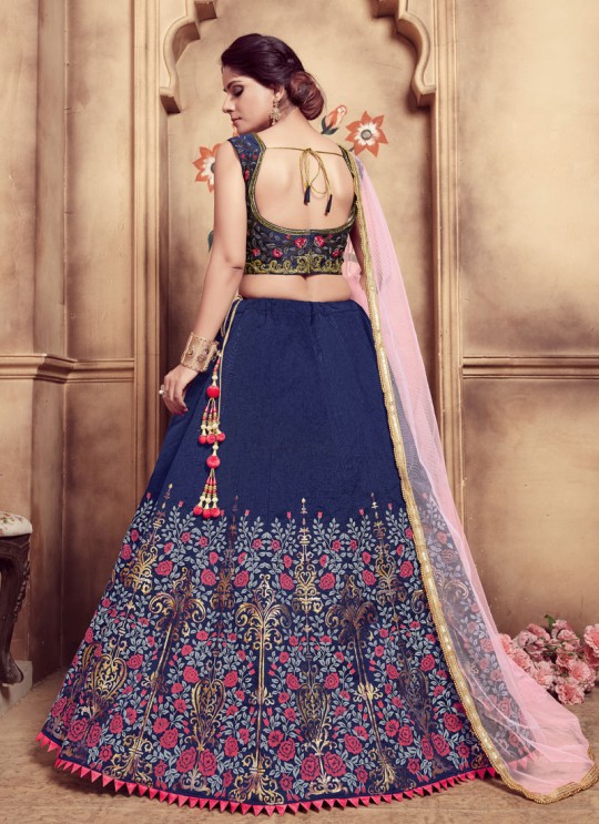 Navy Blue Silk Designer A Line Lehenga Girly Vol 3 By Khushbu Fashion 1051