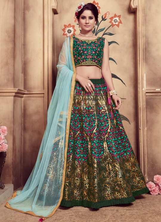 Green Silk Designer A Line Lehenga Girly Vol 3 By Khushbu Fashion 1052