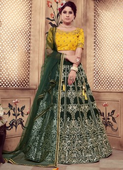 Green Silk Designer A Line Lehenga Girly Vol 3 By Khushbu Fashion 1053