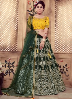 Green Silk Designer A Line Lehenga Girly Vol 3 By Khushbu Fashion 1053