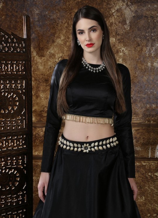 Black Taffeta Satin Party Wear Girls Lehenga Girly Vol 4 By Khushbu Fashion 1093