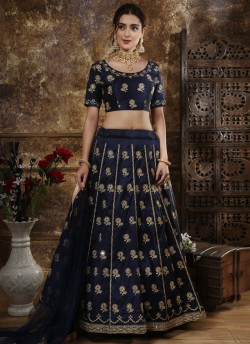 Navy Blue Thai Silk Party Wear Girls Lehenga Girly Vol 4 By Khushbu Fashion 1096