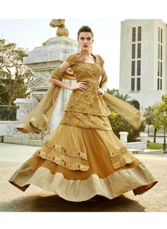 Elegance By Khwaab 2131 Gold Net Bridal Lehenga Dress