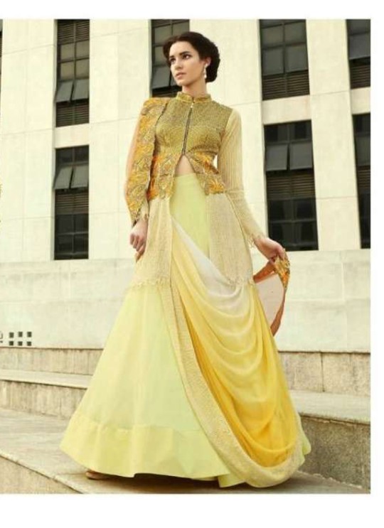 Elegance By Khwaab 2134 Yellow Net Bridal Lehenga Dress