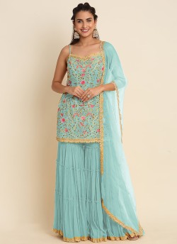 Sky Blue Georgette Sharara Kameez KM-1002B