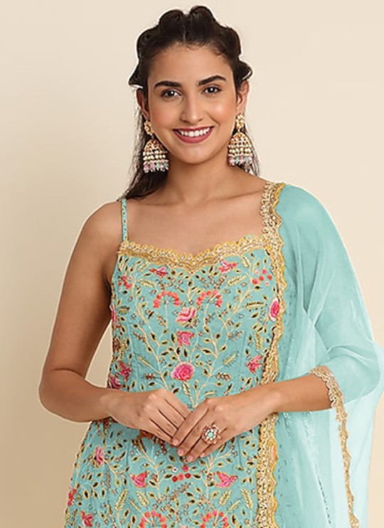 Sky Blue Georgette Sharara Kameez KM-1002B