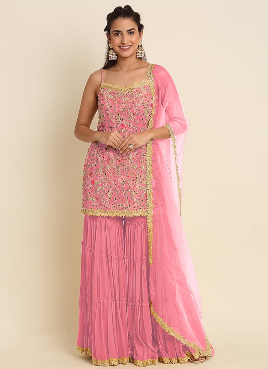 Pink Georgette Sharara Kameez KM-1002C