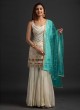 White Georgette Embroidered Sharara Kameez