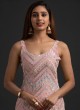 Peach Georgette Embroidered Sharara Kameez