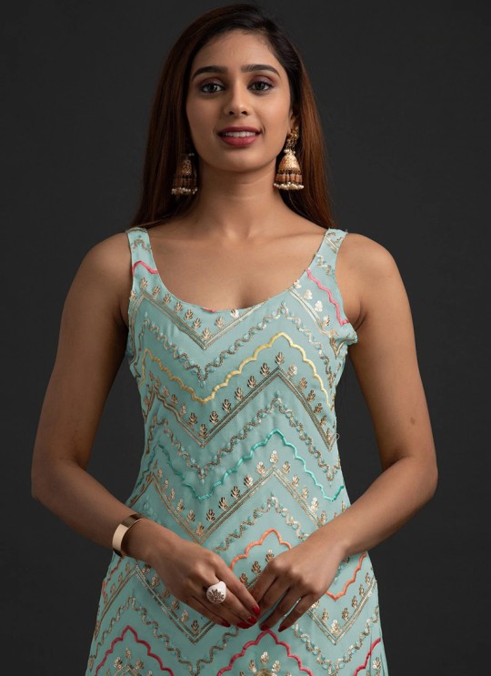 Sky Blue Georgette Embroidered Sharara Kameez