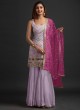 Purple Georgette Embroidered Sharara Kameez