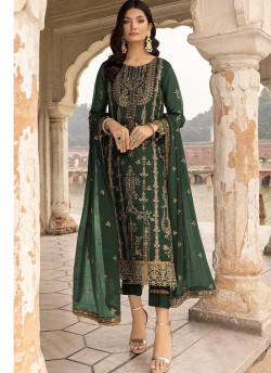 Green Georgette Embroidered Pakistani Trouser Suit K-1012C