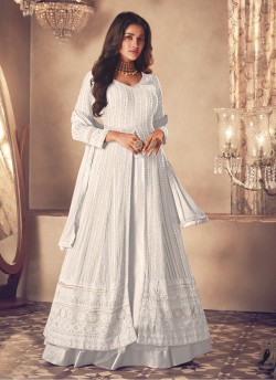 White Georgette Eid Wear Anarkali Suit With Lehenga 122G