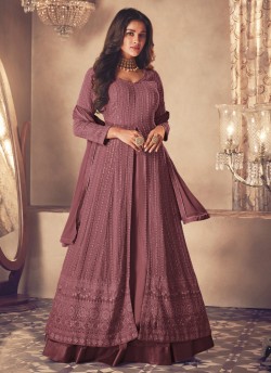 Dark Rose Gold Georgette Eid Wear Anarkali Suit With Lehenga 122R
