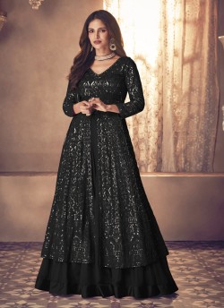 Black Georgette Eid Wear Anarkali Suit With Lehenga 123F