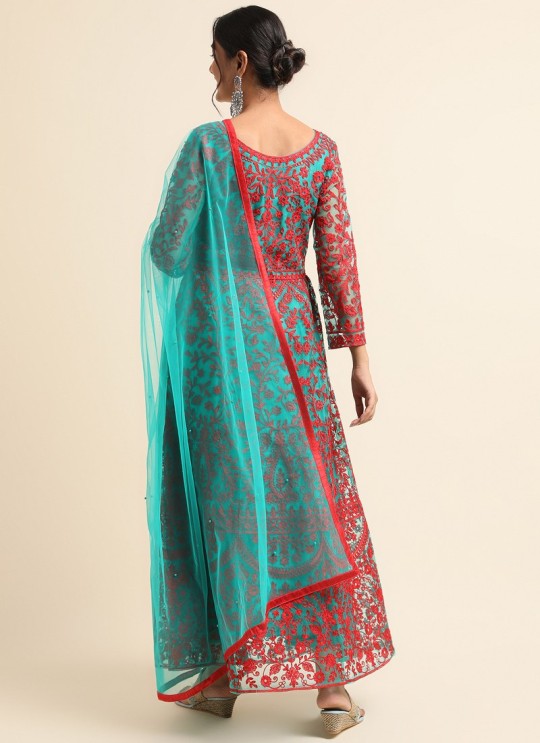 Net Designer Anarkali Suit In Green SC-018815