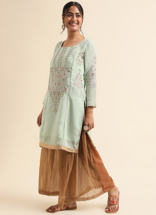 Green Faux Georgette Palazzo Suit SC-018903 Green Faux Georgette Palazzo Suit SC-018903