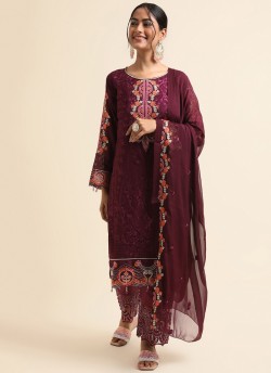 Wine Faux Georgette Pakistani Suit SC-019710