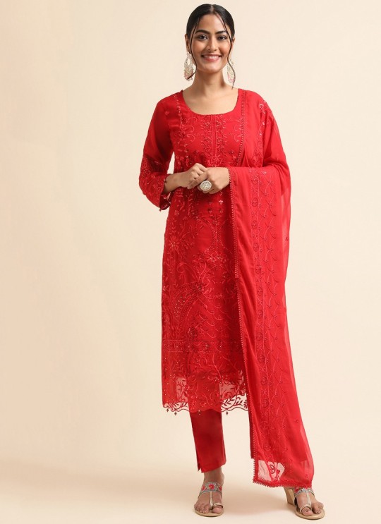 Red Faux Georgette Pakistani Suit SC-019855