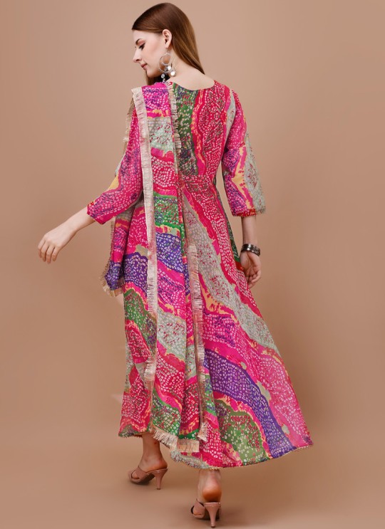 Multicolor Georgette Bollywood Style Designer Gown Style Kurti With Dupatta
