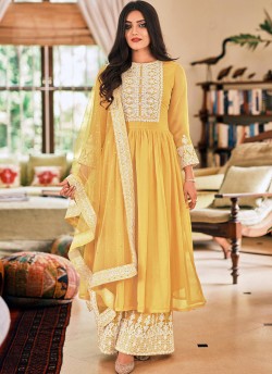 Yellow Georgette Pakistani Palazzo Suit