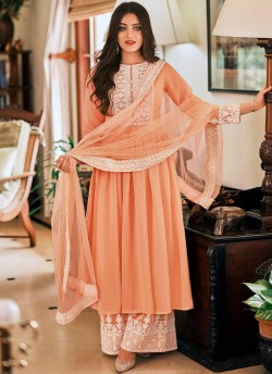 Peach Georgette Pakistani Palazzo Suit