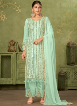 Green Georgette Pakistani Trouser Suit By Kilruba