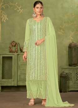 Green Georgette Pakistani Trouser Suit By Kilruba