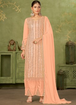 Peach Georgette Pakistani Trouser Suit By Kilruba