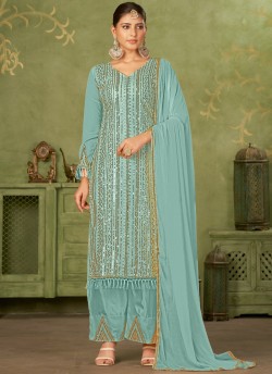 Sky Blue Georgette Pakistani Trouser Suit By Kilruba