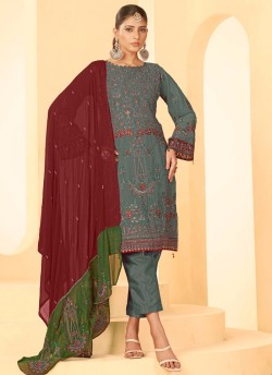 Grey Georgette Embroidered Pakistani Suit 9003B