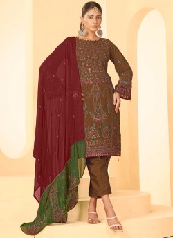 Brown Georgette Embroidered Pakistani Suit 9003C