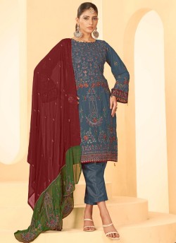 Grey Georgette Embroidered Pakistani Suit 9003E