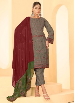 Mouse Grey Georgette Embroidered Pakistani Suit 9003F