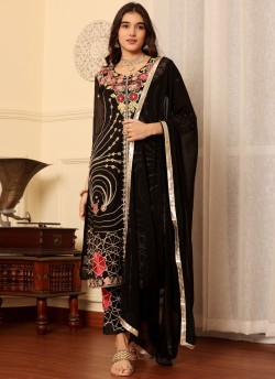 Black Georgette Embroidered Pakistani Trouser Suit K-9004