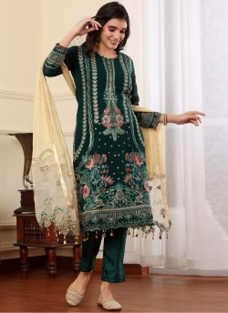 Green Georgette Embroidered Pakistani Trouser Suit K-9006
