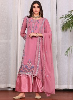 Pink Georgette Embroidered Pakistani Palazzo Suit K-9008