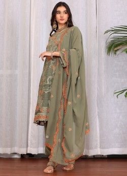 Green Georgette Embroidered Pakistani Trouser Suit K-9009