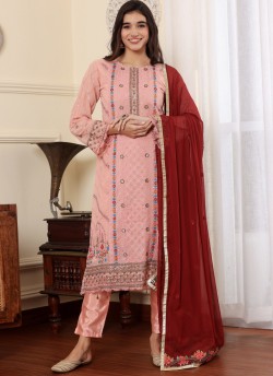 Pink Georgette Embroidered Pakistani Trouser Suit K-9010