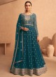 Teal Blue Georgette Zari Embroidered Anarkali Suit 9486A