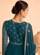 Teal Blue Georgette Zari Embroidered Anarkali Suit 9486A