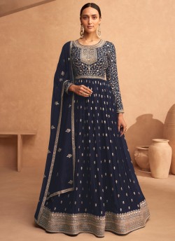 Navy Blue Georgette Zari Embroidered Anarkali Suit 9486B
