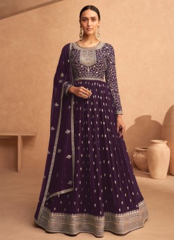 Dark Purple Georgette Zari Embroidered Anarkali Suit 9486C