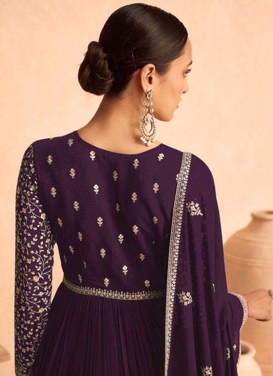 Dark Purple Georgette Zari Embroidered Anarkali Suit 9486C