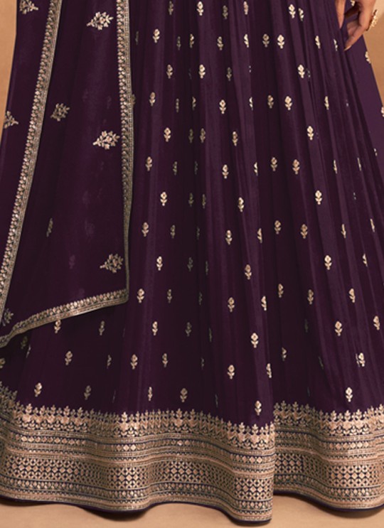 Dark Purple Georgette Zari Embroidered Anarkali Suit 9486C