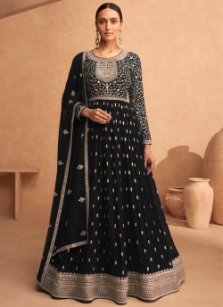 Black Georgette Resham Embroidered Anarkali Suit 9486D